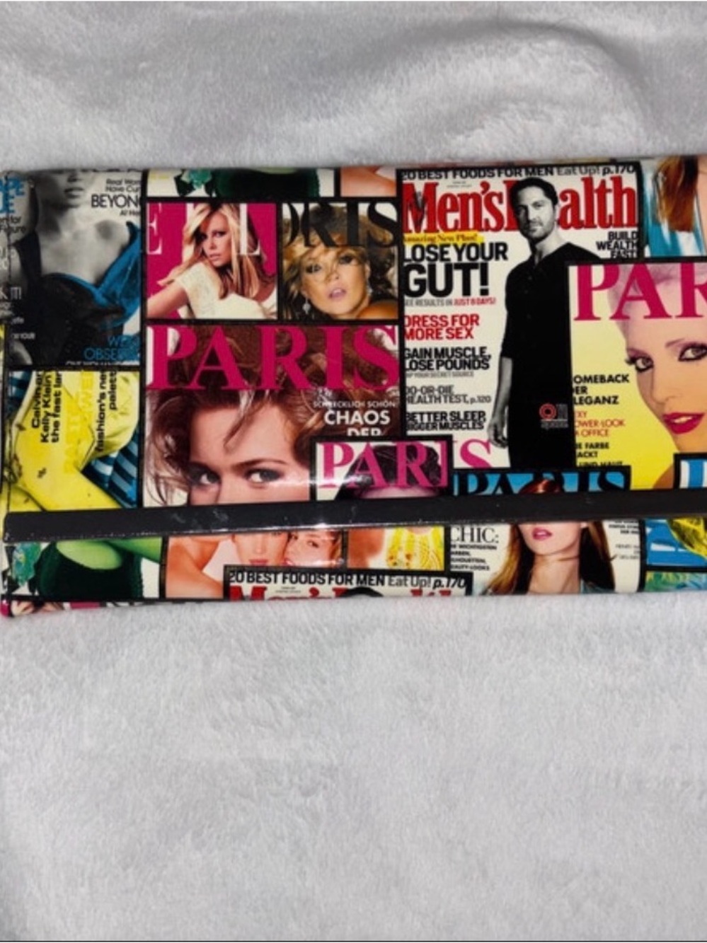 Multicolor Magazine-Print Foldover Clutch - Women Bags